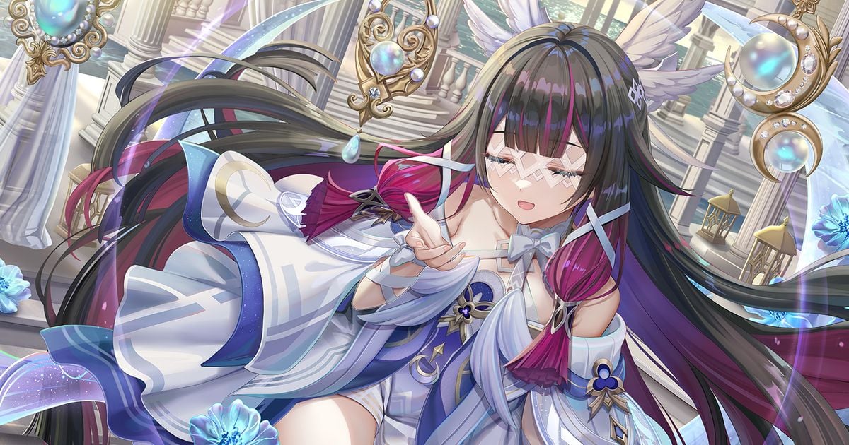 원신의 5성 물 원소 캐릭터 콜롬비나의 공식 아트, 캐릭터 능력과 디자인을 보여줌